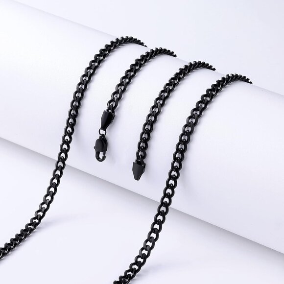 Fiusem e.5mm width-black Stainless Steel 3.5mm Cuban Link Chains for Men - Picture 7 of 8